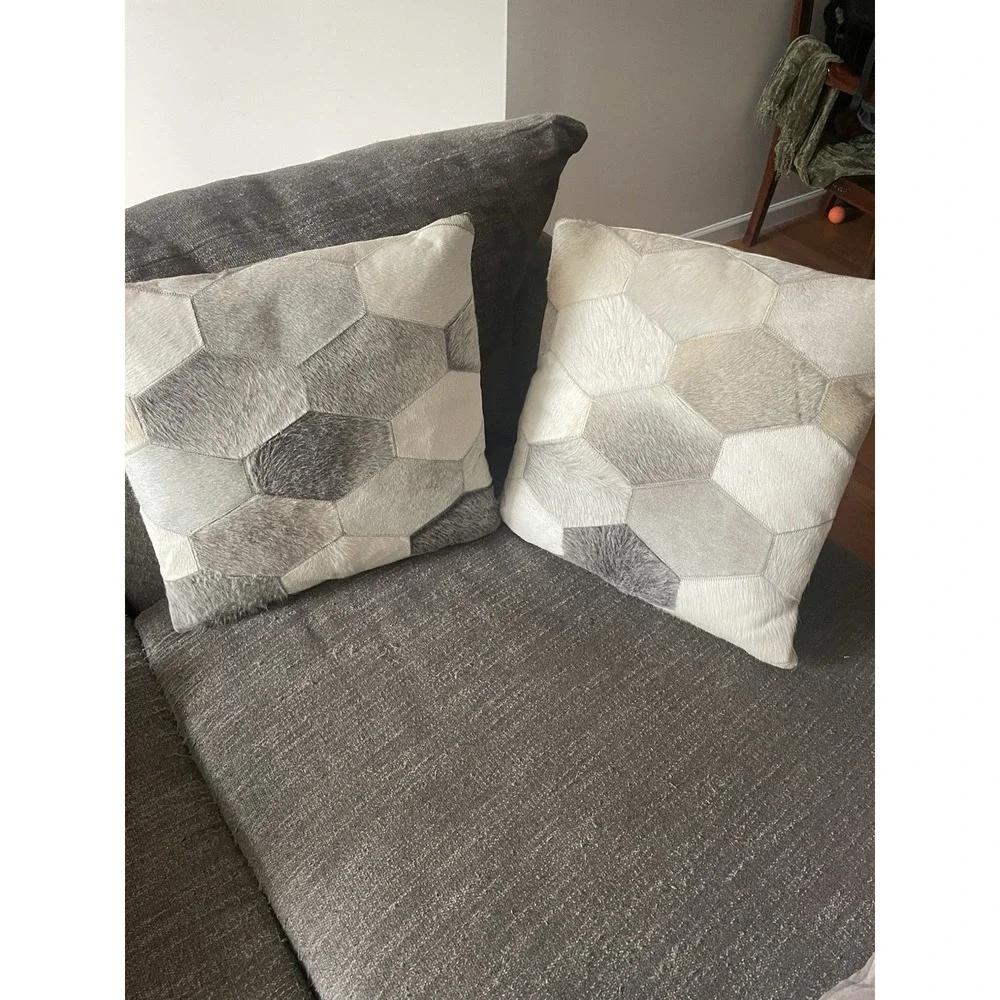Alder &‎ Tweed Furniture Real Cowhide Throw Pillow Geometric Grey Beige 18x18